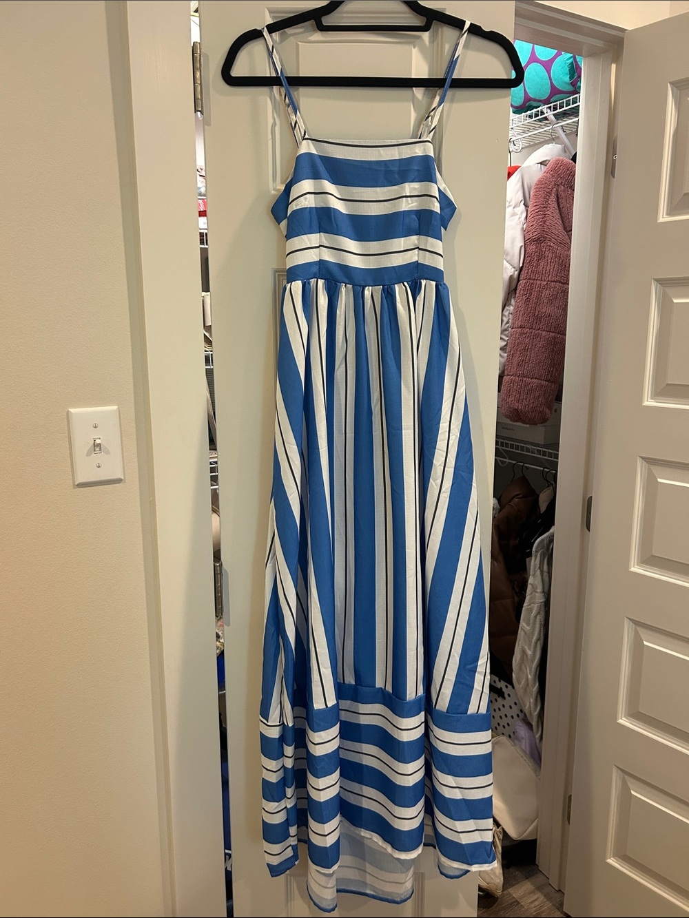 Blue & White Striped Maxi Sundress
